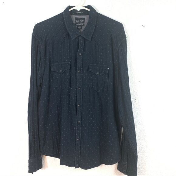 Lucky Brand Black Label L/S navy Blue Print Button Front Shirt - Picture 1 of 7
